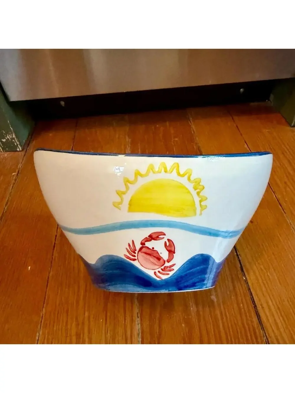 Sur La Table deep dish ceramic bowl and serving tray beach crab scene Vintage